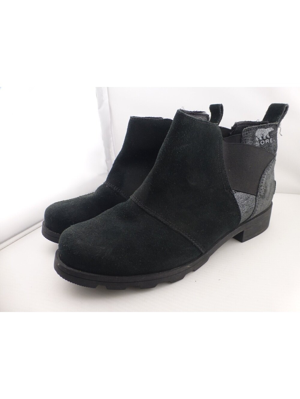 Sorel Women's Black Suede Ankle Boots Chelsea Pull On Elastic Lug Sole US 7 - S2